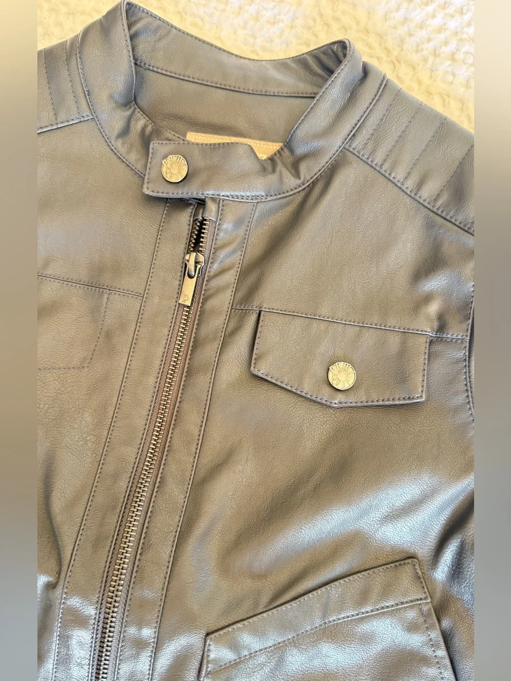 Kids Perimitz Super Stylish Cool Black Faux Light Leather Zip Front Jacket